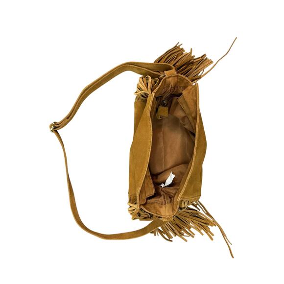 Boho Tan Suede Fringe Crossbody Bag | Western Festival Shoulder Purse - Picture 3 of 4